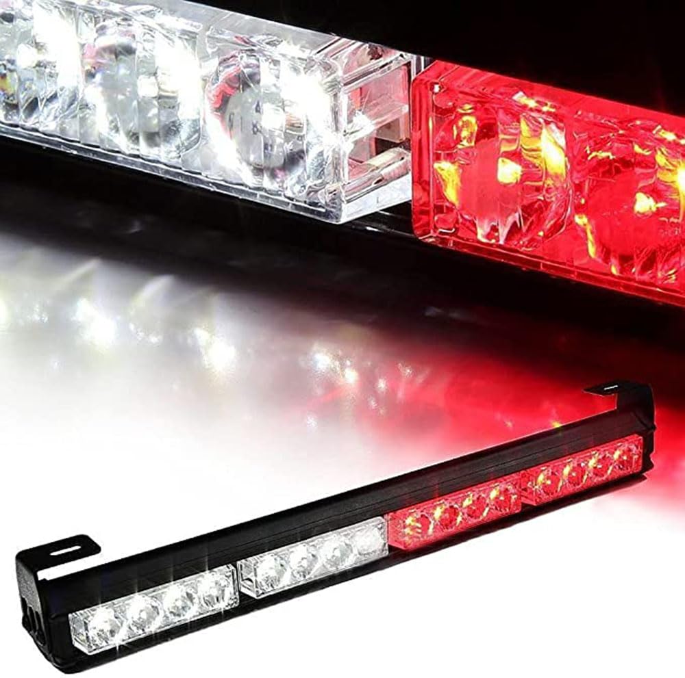 TangDao Stroboskopowe światło ostrzegawcze 12 V, 16 W, 16 LED, 45 cm, listwa oświetleniowa do samochodu, ciężarówki, przyczepy kempingowej (biały czerwony)
