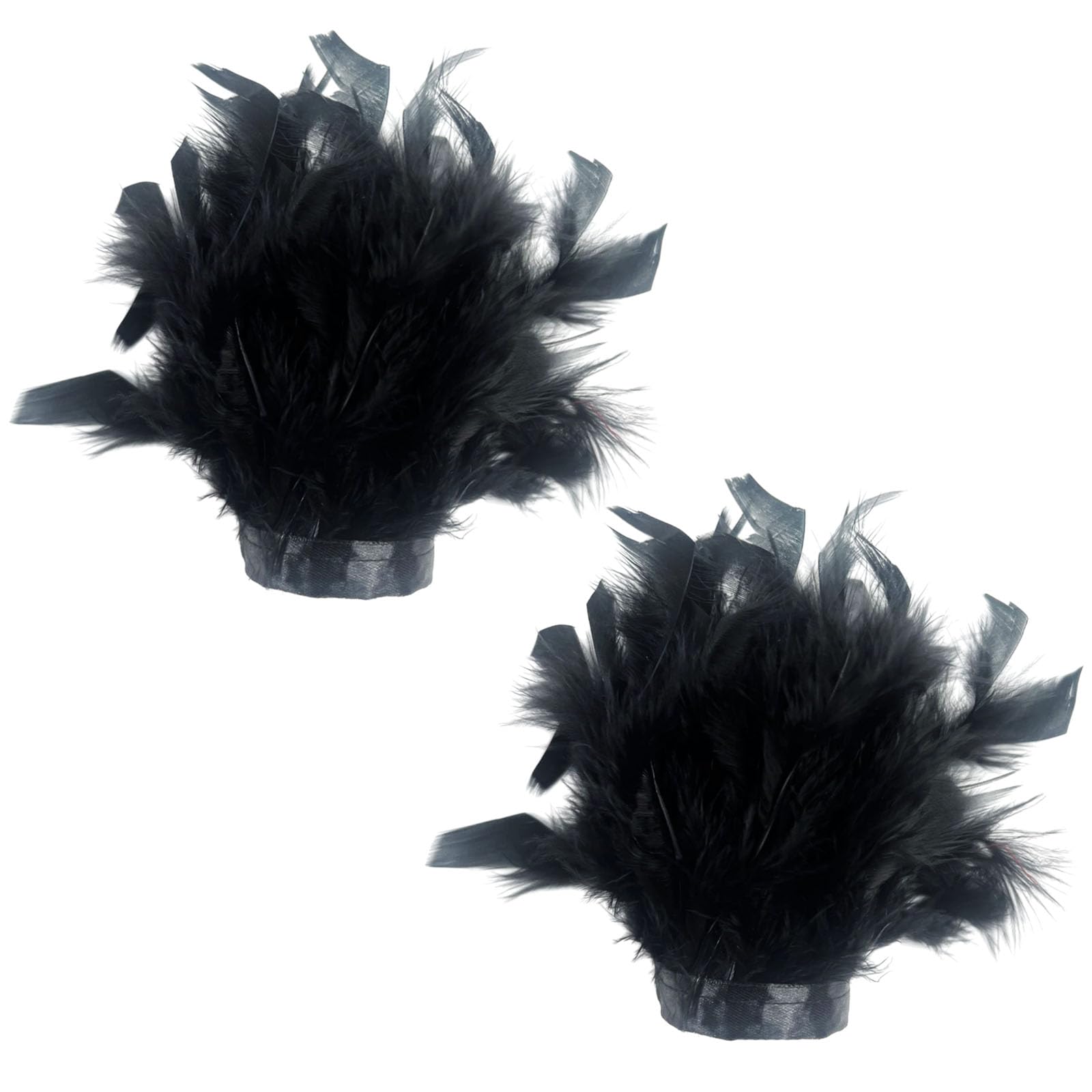 Photo 1 of 2 Pcs Turkey Feather Gloves Wrist Cuffs Natural Fluffy Feather Trim Fringe for Clothing DIY Dress Crafts Wedding Party Costumes Decoration (Black)