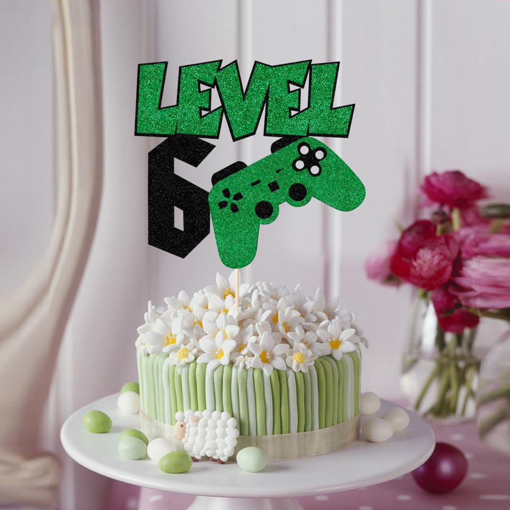 Video Game Level 6 Cake Topper，6 Year Old for Gamer Theme Party Decorations,Level Unlock Decoration for Teen Boys or Girls,6th Happy Birthday/Game