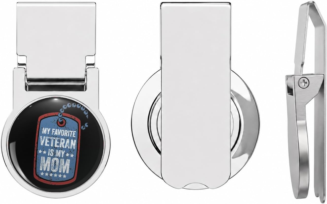 my favorite veteran is my mom gift idea Premium Stainless Steel Money Clip for Men - Slim Front Pocket Wallet