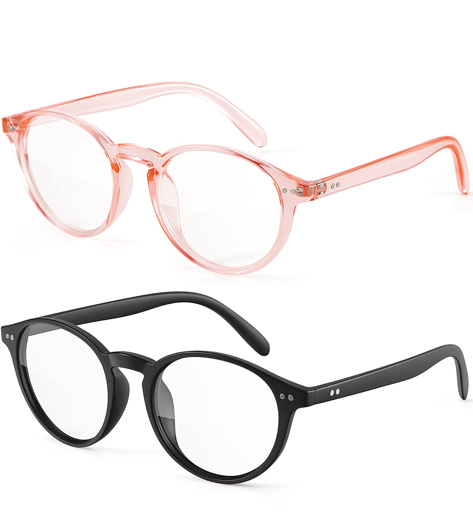 Womens Round Blue Light Blocking Glasses Anti Eye Strain Glasses Clear Lens Computer Eyeglasses with Filter UV Light