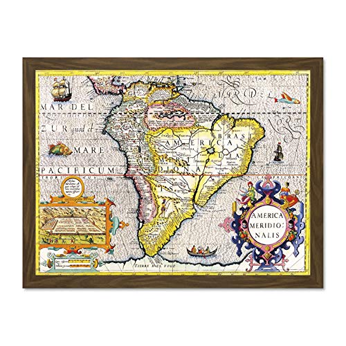 Wee Blue Coo Map - Póster Enmarcado de Mapa Antiguo de América del Sur Brasil, Océano Atlántico Cuico Perú, tamaño Grande, 18 x 24 Pulgadas