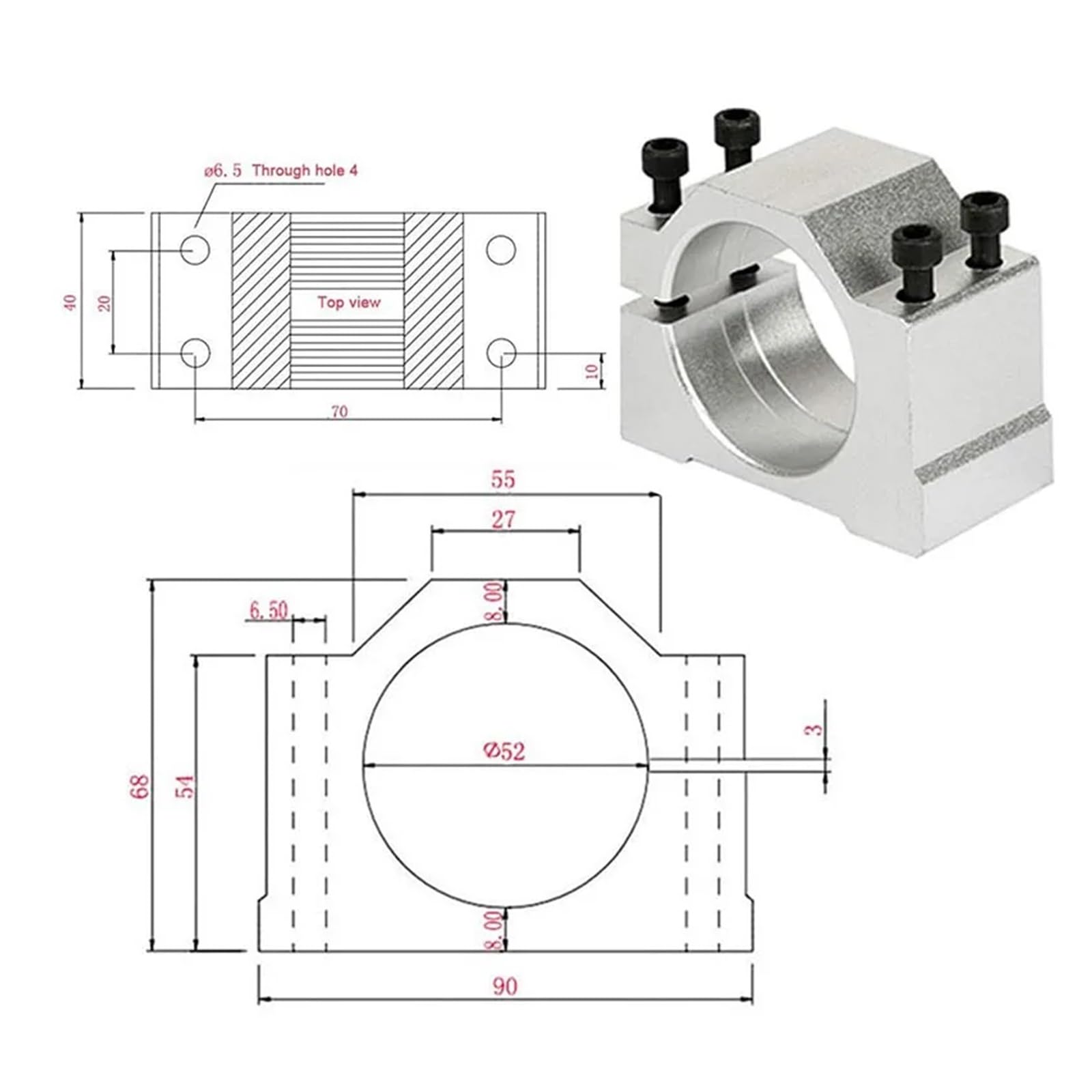 Spindelmotor, 0,5 kW luftkühlter Spindelmotor ER11 Spannfutter CNC 500 W Spindel-Gleichstrommotor + 52-mm-Klemmen + Netzteil-schwindigkeitsregler,Kleines Volumen und hohe Geschwindigkeit(Clamp)
