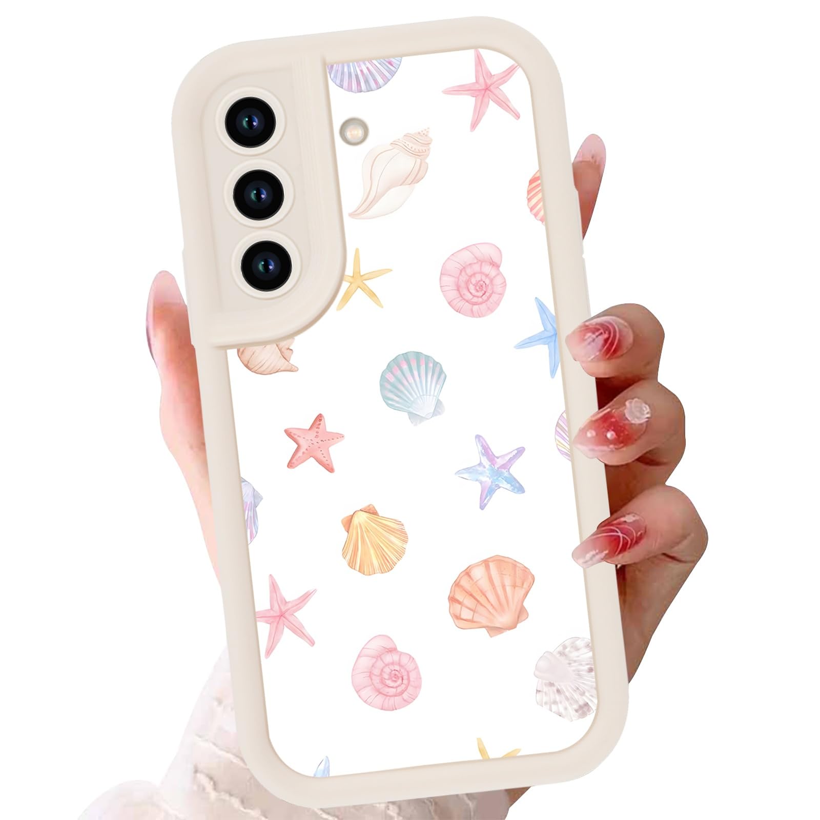 Zrutru Pretty Seashell Phone Case for Samsung Galaxy S21 FE 5G Case Girly Summer Beach Starfish Pattern Funda for Women Girls,Silicone TPU Protective