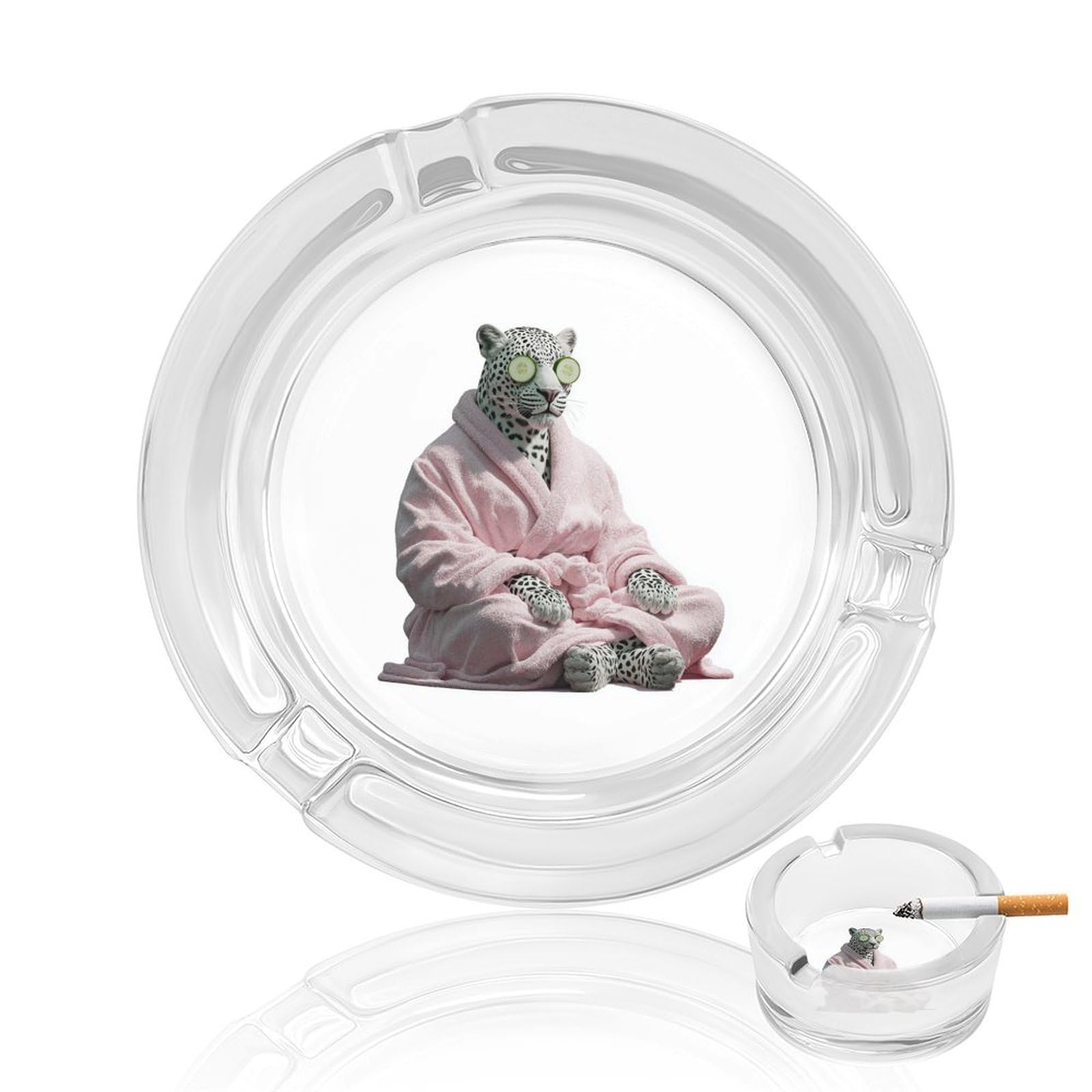 Pink Bathrobe Leopard Cucumber on Eyes Glass Ashtray for Cigarettes Portable Decorative Ash Trays for Home Office Decor