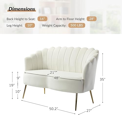 Miniatura 2 de HULALA HOME Sofá biplaza de terciopelo con patas doradas moderno sofá de 2 plazas para sala de estar dormitorio cómodo sofá tapizado pequeño