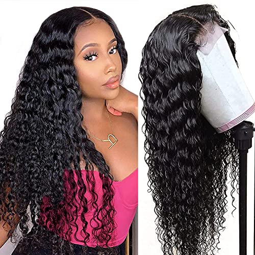 HD Transparent Deep Wave Lace Front Wigs Human Hair Pre Plucked Bleached Knots Glueless 4x4 Deep Wave Lace Closure Wig 22 Inch Brazilian Virgin Wet Wave Lace Wigs Human Hair for Women Natural Color