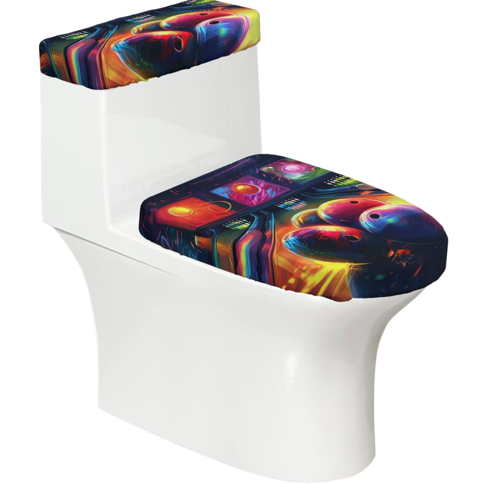 Fodpand Black Bowling Balls Toilet Lid Cover And Toilet Tank Cover Set, Washable Soft Toilet Seat Cover With Elastic Bottom, Universal Stylish Toilet Cover Set For Bathroom Decor Accessories