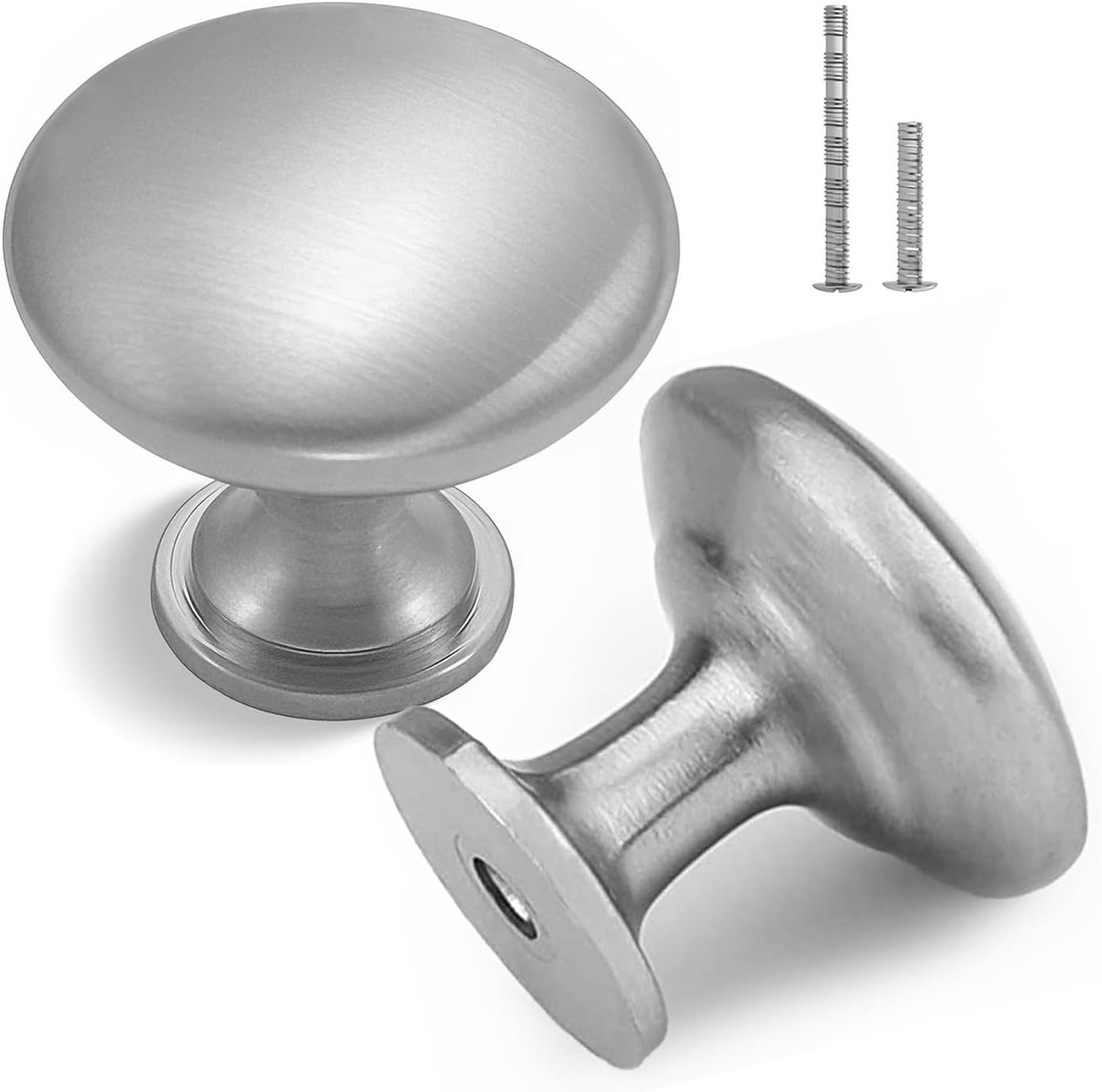 30 Pack Round Cabinet Knobs for Kitchen Bathroom Closet Dresser，Silvery Brushed Nickel Drawer Knobs - Solid Zinc Alloy Kitchen Pulls Modern Cabinet Hardware for Dresser Drawers