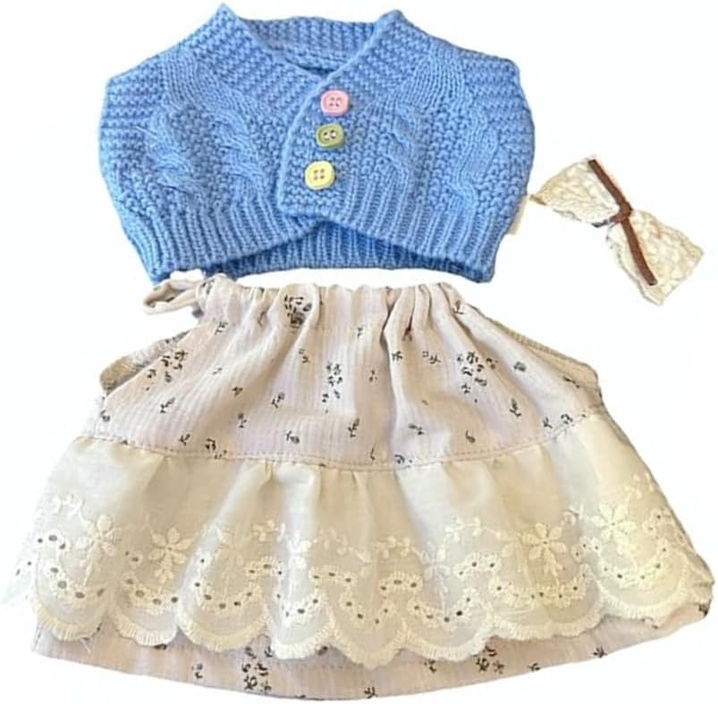 LICHADUOLE 20"/47cm Plush Bear Costume Set Blue Knit Cardigan Halter Floral Dress Lace Hair Clip 3 Pcs Fits 20inch Large Stuffed Animals(NO Doll)