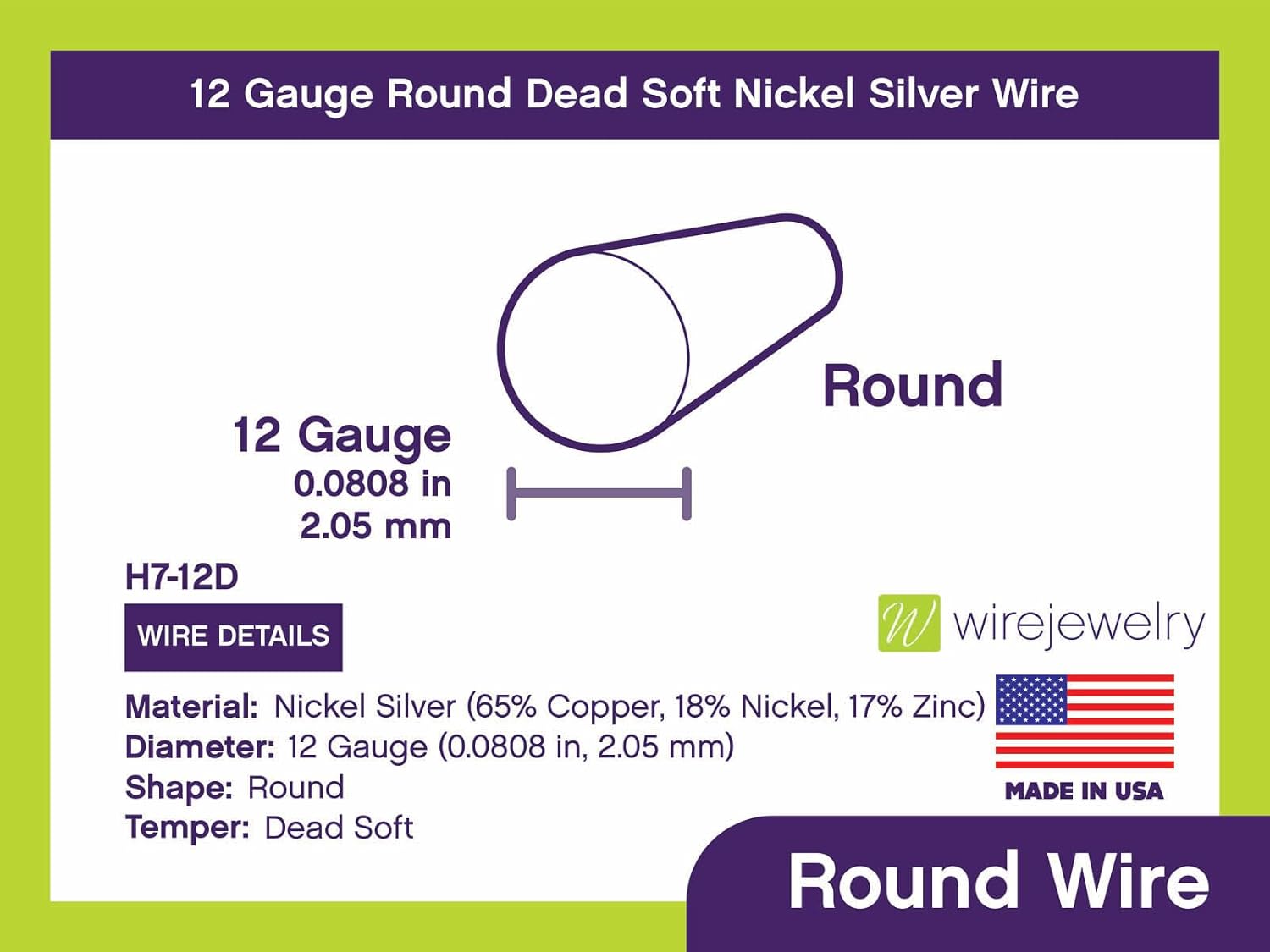 WireJewelry 12 Gauge Round Dead Soft Nickel Silver Wire - 5 Feet