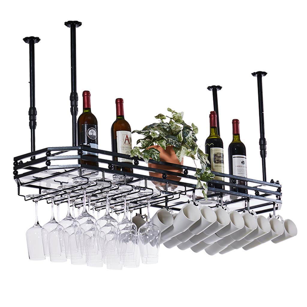 Casiers à vin industriels en métal noir 120cm avec porte-verre suspendu