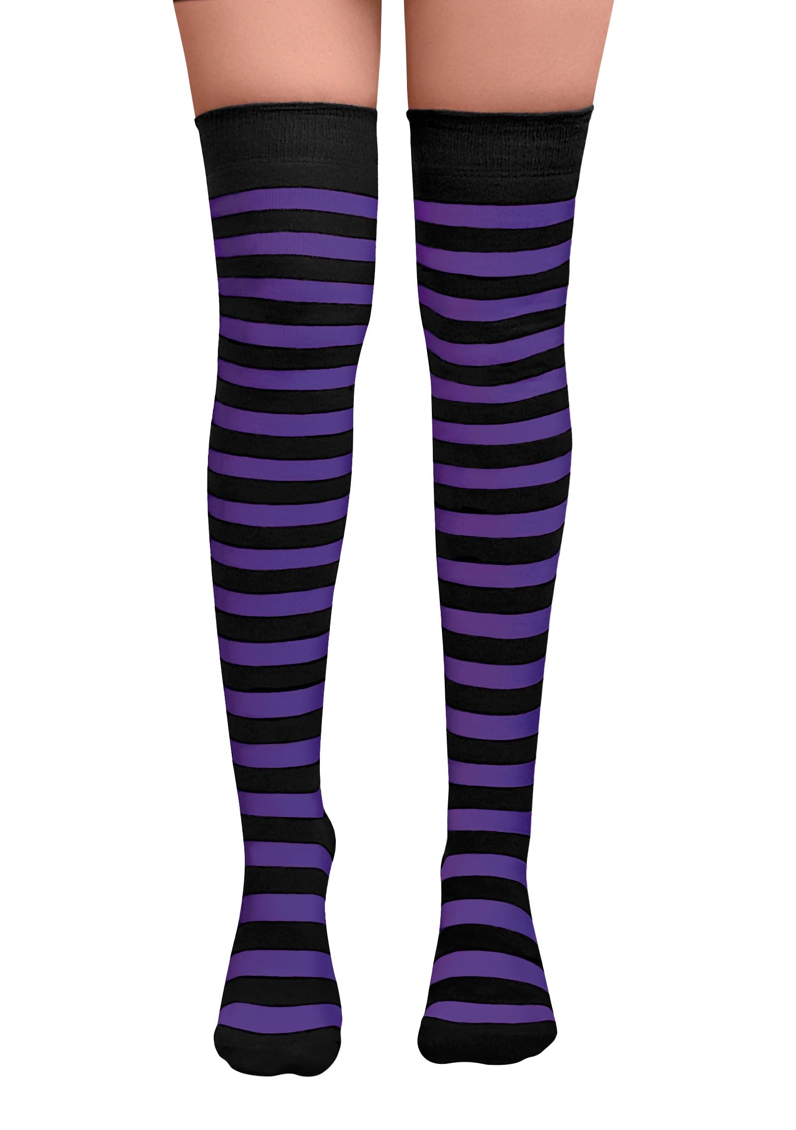 Nujake Girls Purple & Black Striped Over The Knee Socks Fancy Dress Cosplay Uk Size 4-5.5 (Cotton Blend, )