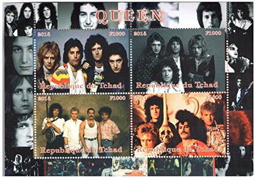 Musica rock Leggenda Regina Banda foglietto con 4 francobolli perforati / 2014 / Ciad/MNH