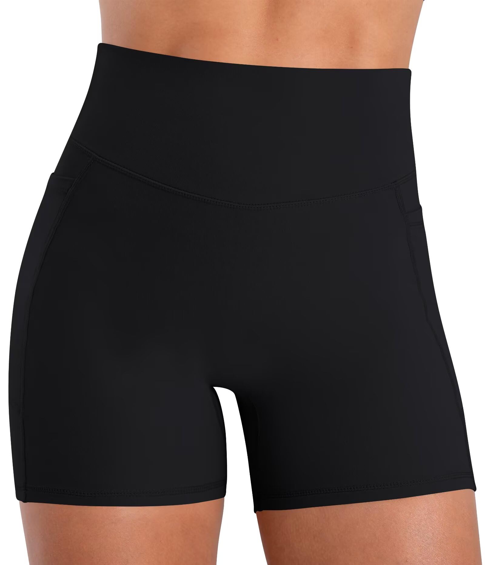 Sunzel Pantaloncini da motociclista nascosti da 10 cm con tasca da donna, senza cuciture anteriori, vita alta, controllo della pancia, pantaloncini da yoga