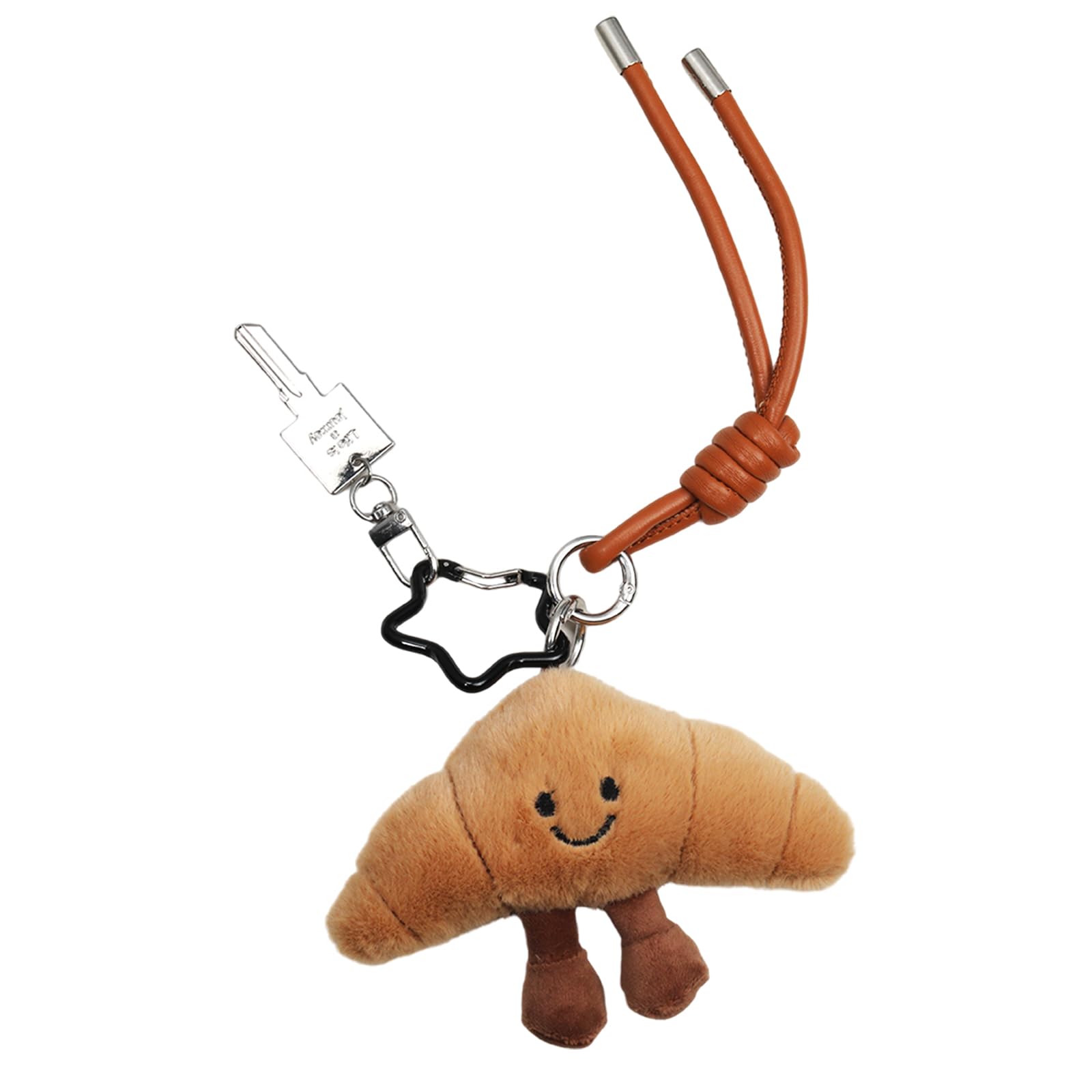 FrostyFlair Croissant Keychain, Croissant Schlüsselanhänge, Anhänger mit Quadratschlüssel, Bag Charm für Taschen
