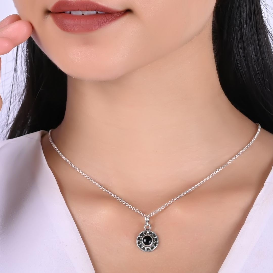 Genuine 6 mm Gemstone Round Oxidised Sterling Silver Pendant Western Jewelry Gemstone Pendant Fashion Jewelry For Women - Image 3