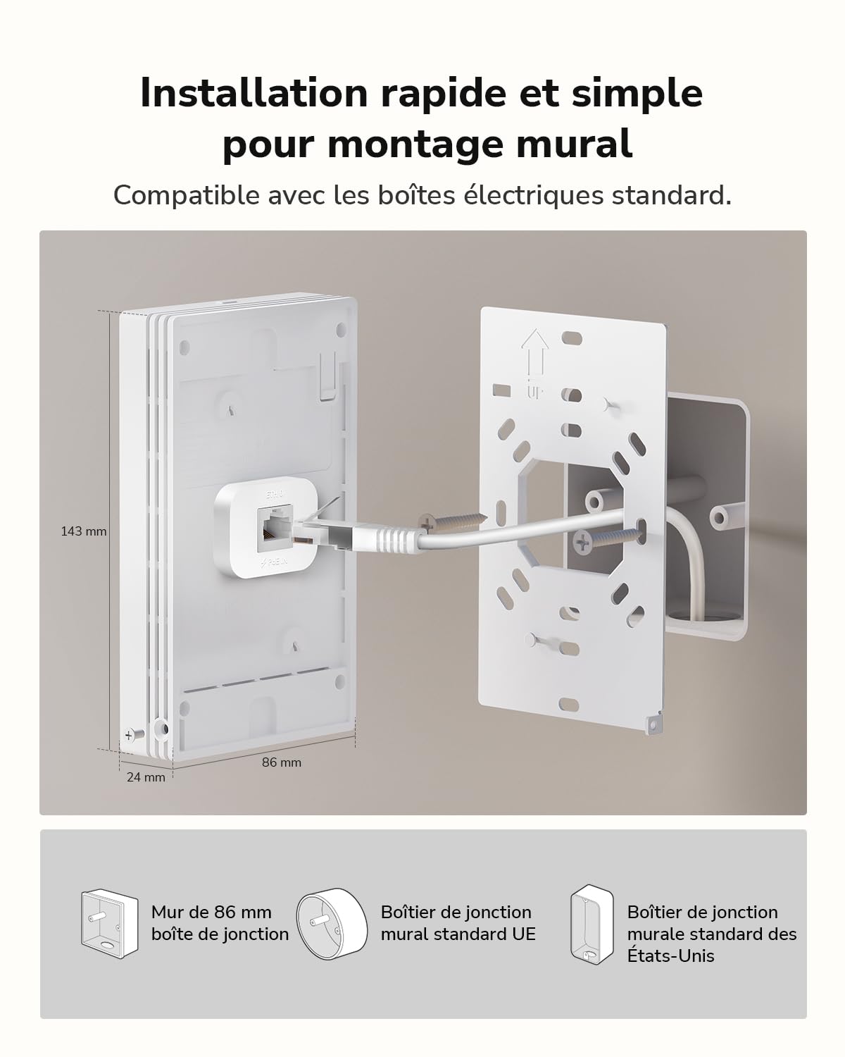Cudy Point d'accès Mural AC1200, commutateur GbE à 5 Ports, AP1300 Wall | Wi-Fi 5 à 867 300 Mbps, commutateur 5x GbE, 650 pieds carrés, 40 clients, portail captif, fixation murale de 86 mm