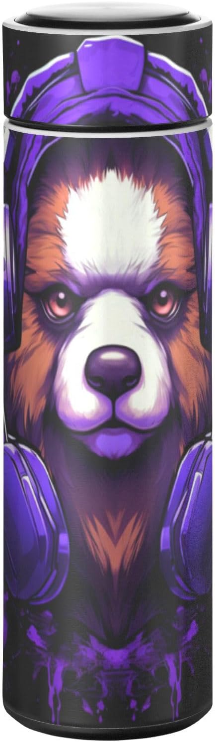 Cool Purple Panda Water Bottle Stainless Steel Insulated Vacuum Flask Leak Proof Thermos for Boys Girls
