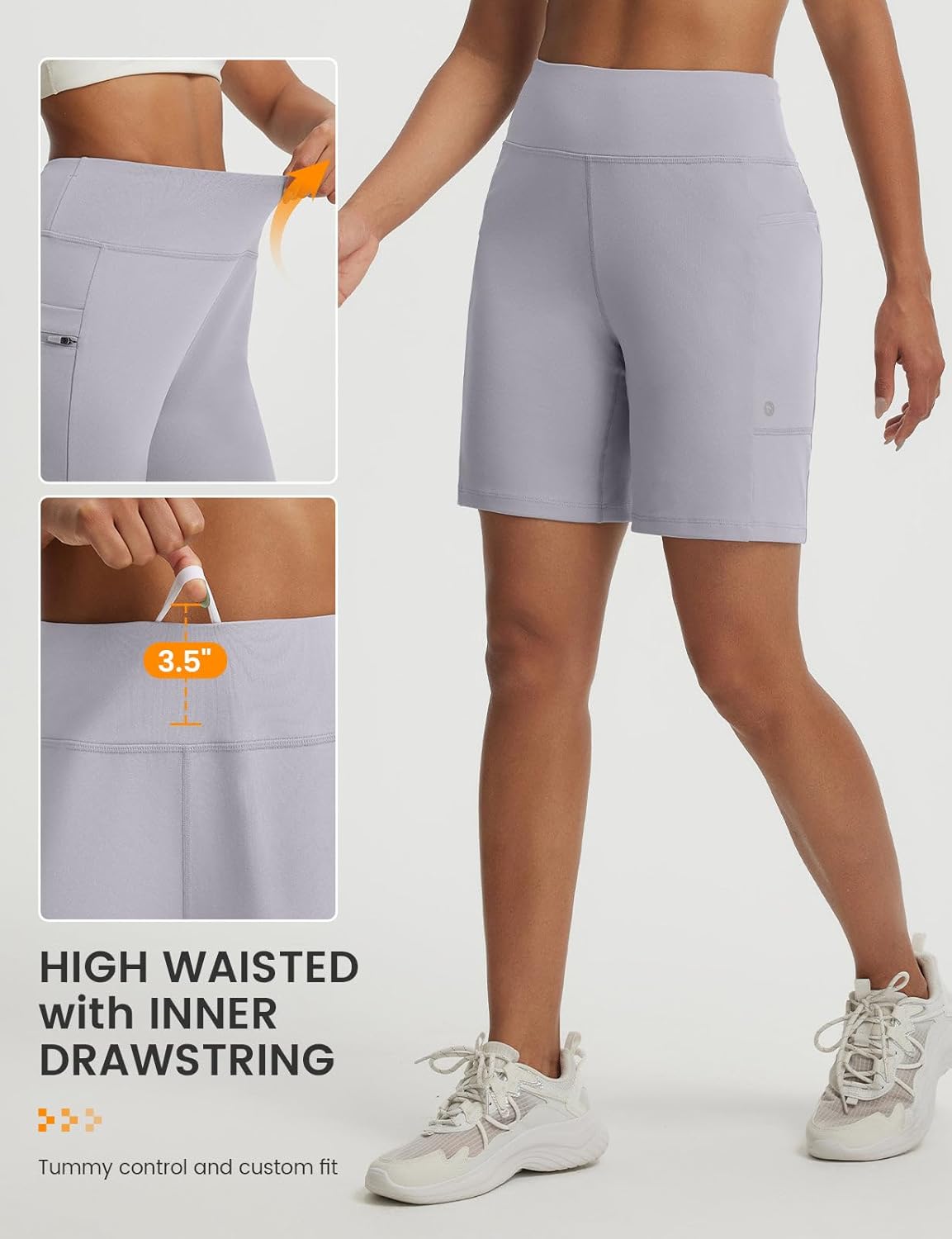 baleaf Women's 7" Bermuda Shorts Athletic Running Long Shorts High Waisted with Zipper Pockets Workout Gym Hiking Shorts - Image 5