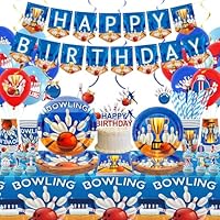 Obussgar Bowling-Geburtstagsparty-Dekorationen – Bowling-Partyzubehör, darunter Banner, Teller, Kuchendekoration, Becher, Servietten, Luftballons, Tischdecken – für 20 Personen (LQ)