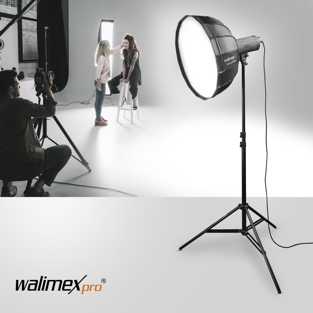 Walimex pro Studio Line Beauty Dish Softbox QA85 - Beauty Dish forma świetlna, 85 cm Ø, 40 cm głębokości, składana, z kratką, dyfuzor wewnętrzny i zewnętrzny, do lampy błyskowej Speedlite