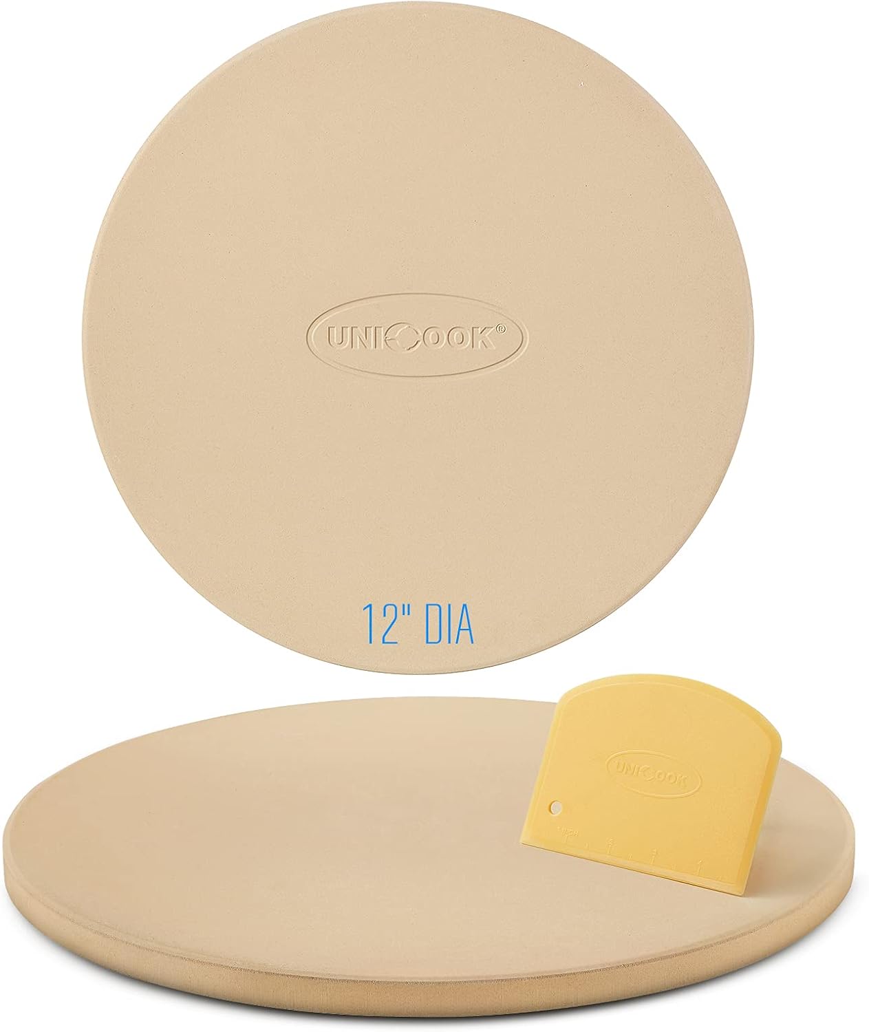 Unicook 12 Inch Round Pizza Stone, Heavy Duty Cordierite Bread Baking Stone for RV Oven, Grill and Toaster Oven, Ideal for Baking Crisp Crust Pizza, Bread, Cookies and More 12" Round