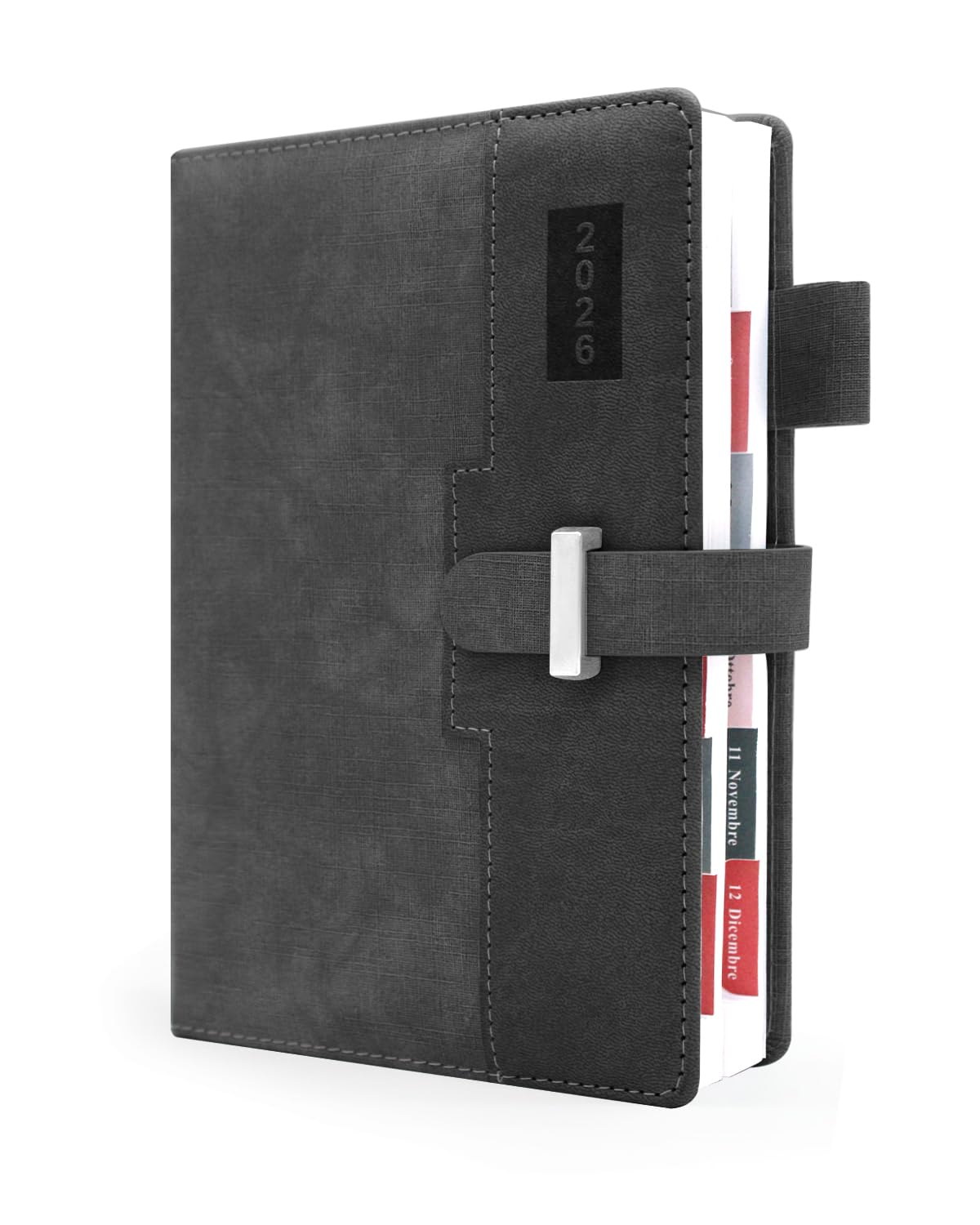 HW CASA Agenda Giornaliera 2026 A5（Gen.-Dic.2026）- con Festività Multilingue (DE/IT/ES/EN/FR), Chiusura con Elastico PU+CARTA, Riepilogo Mensile | Gennaio-Dicembre