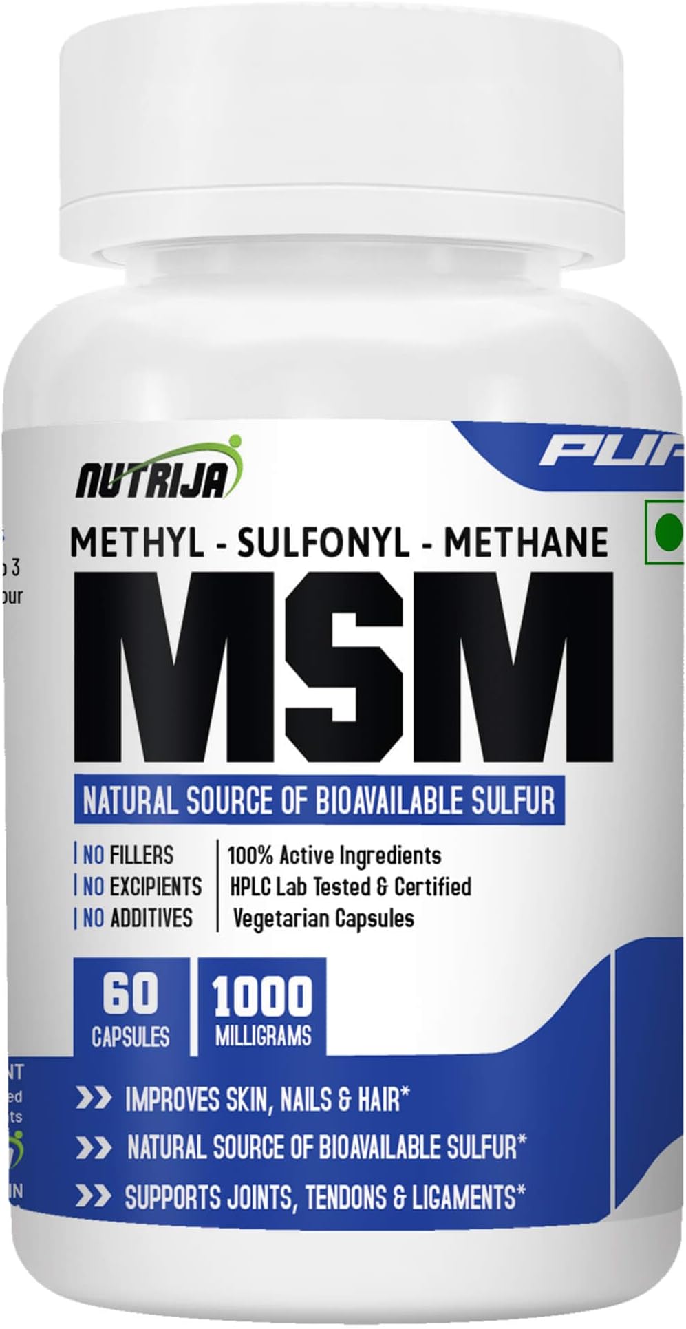 MSM 1000mg Capsules | High Strength Methylsulfonylmethane | Bioavailable Sulfur Source | Joint & Connective Tissue Support | 60 Veg Capsules