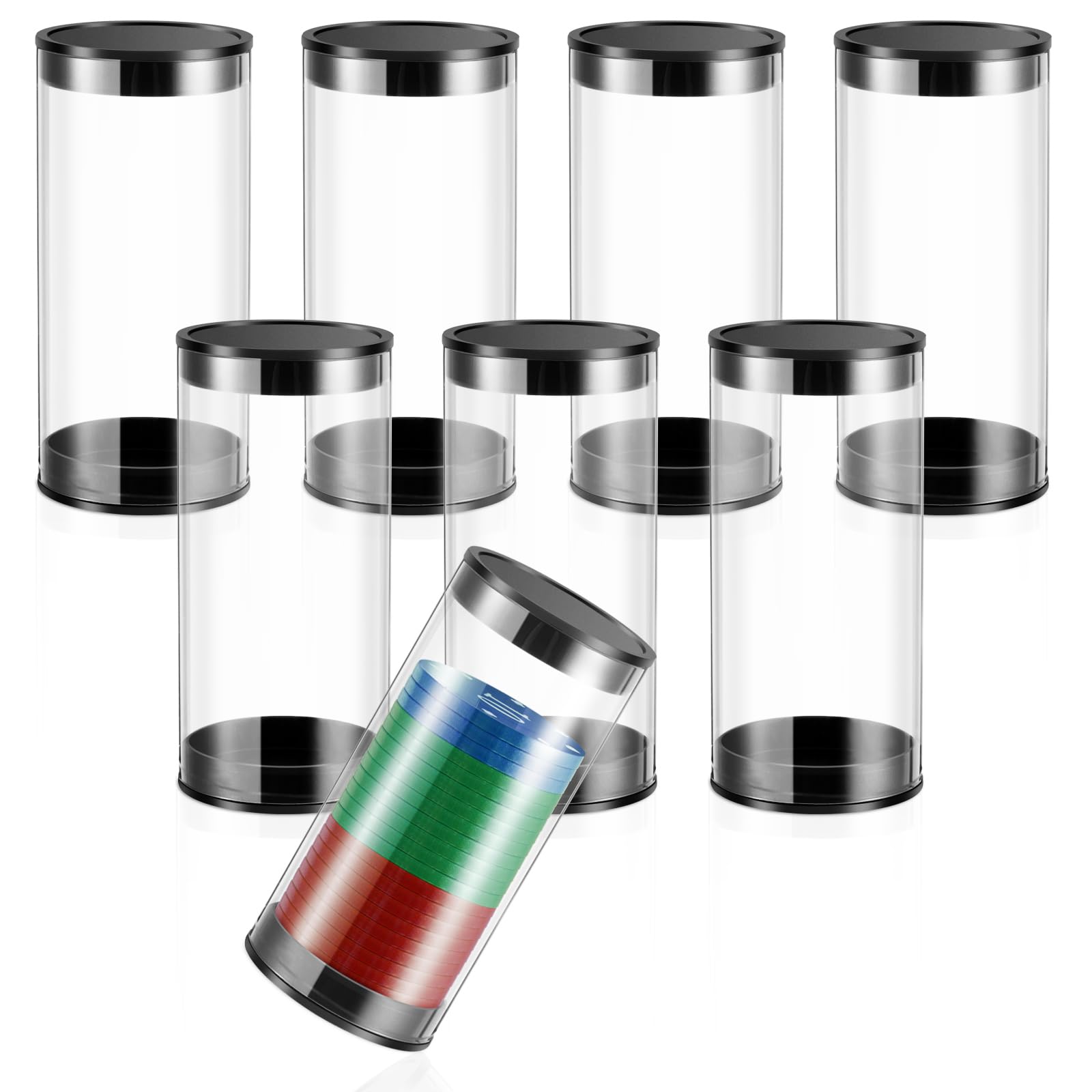 Remerry 8 Pcs 3.94 x 1.77 Inch Poker Chip Storage Tube, 30 PC Clear Casino Chip Tubes with Double Headed Open Lid Plastic Collector with Lid for Coin Storage Casino Party Supplies