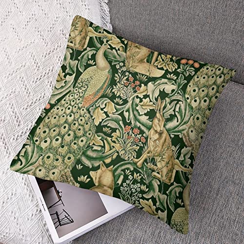 Rurals Set Of 2 Green Forest Animals,Peacocks, Fox And Hare Decorative Pillow Covers 18X18 Inch Cozy Soft Throw Pillowcase Square Couch Cushion Cover For Home Decor Sofa Living Room Bed Car #TOP3