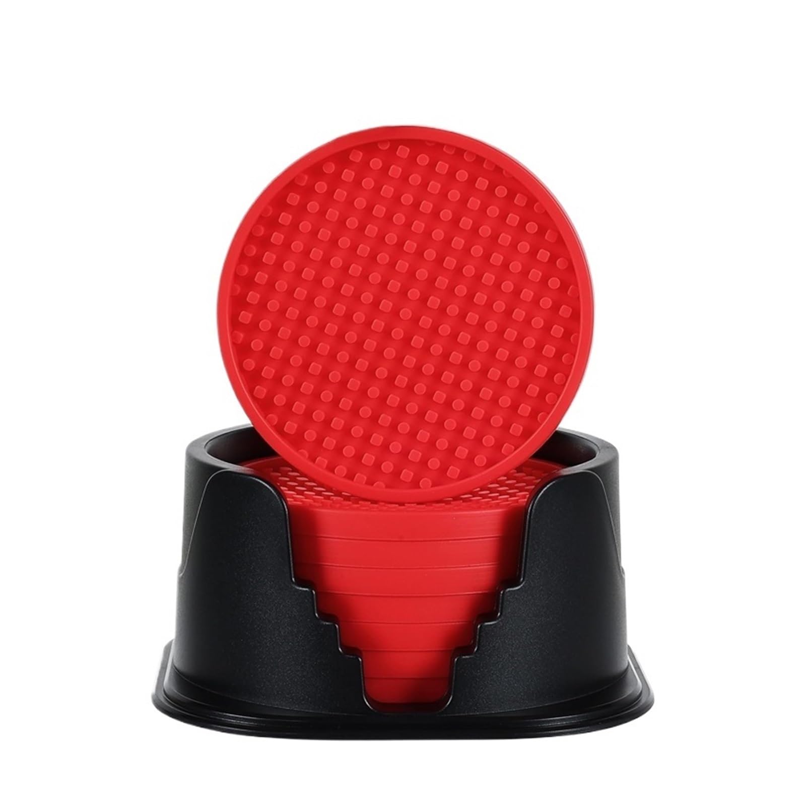 Silicone Coaster 8PCS Silicone Coasters with Holder Anti-Slip Non-Stick Drink Coaster Deep Tray Cup Mat Tabletop Protection for Drinks(Red)