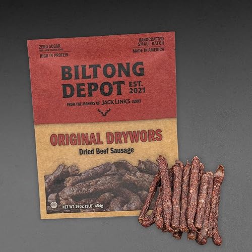 Biltong Depot - Salchichas secadas al aire libre de Droewors sudafricanas de 16 onzas, aprobadas por 30 enteros, sin azúcar, sin gluten, sin