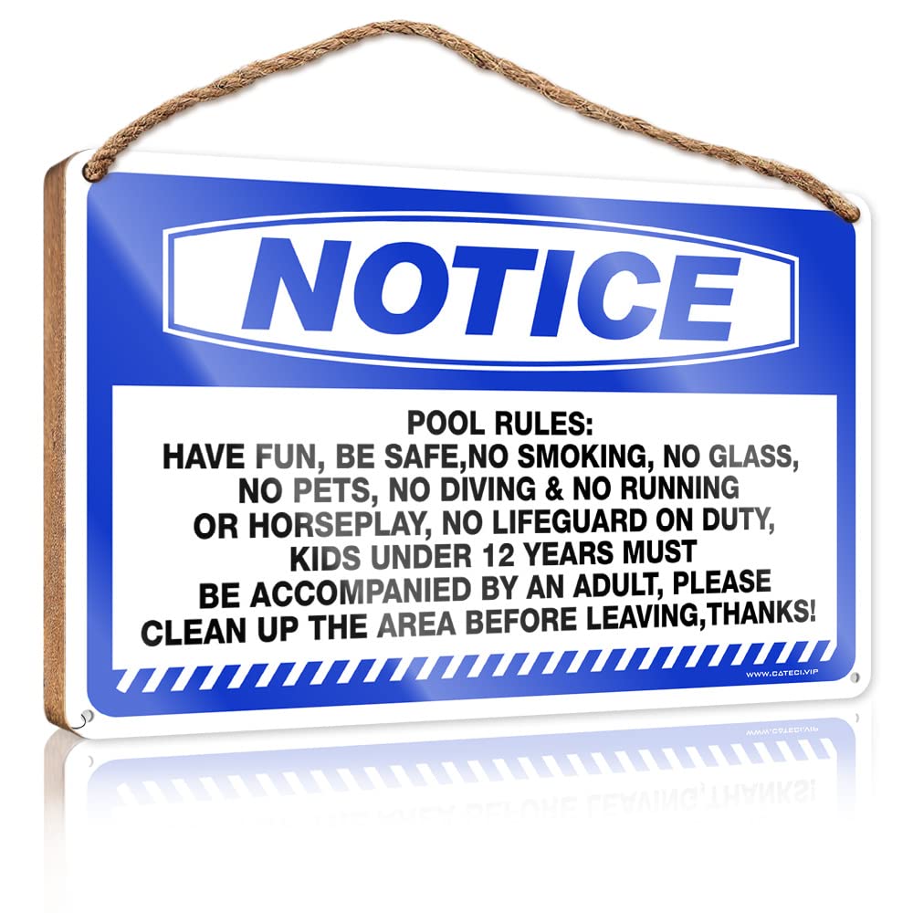 IBWNBBUSN Door Hanging Decoration Notice Pool Rules No Running, No Rough Play Wooden Sign Garden Gifts Holiday Porch Sign(20X30CM)