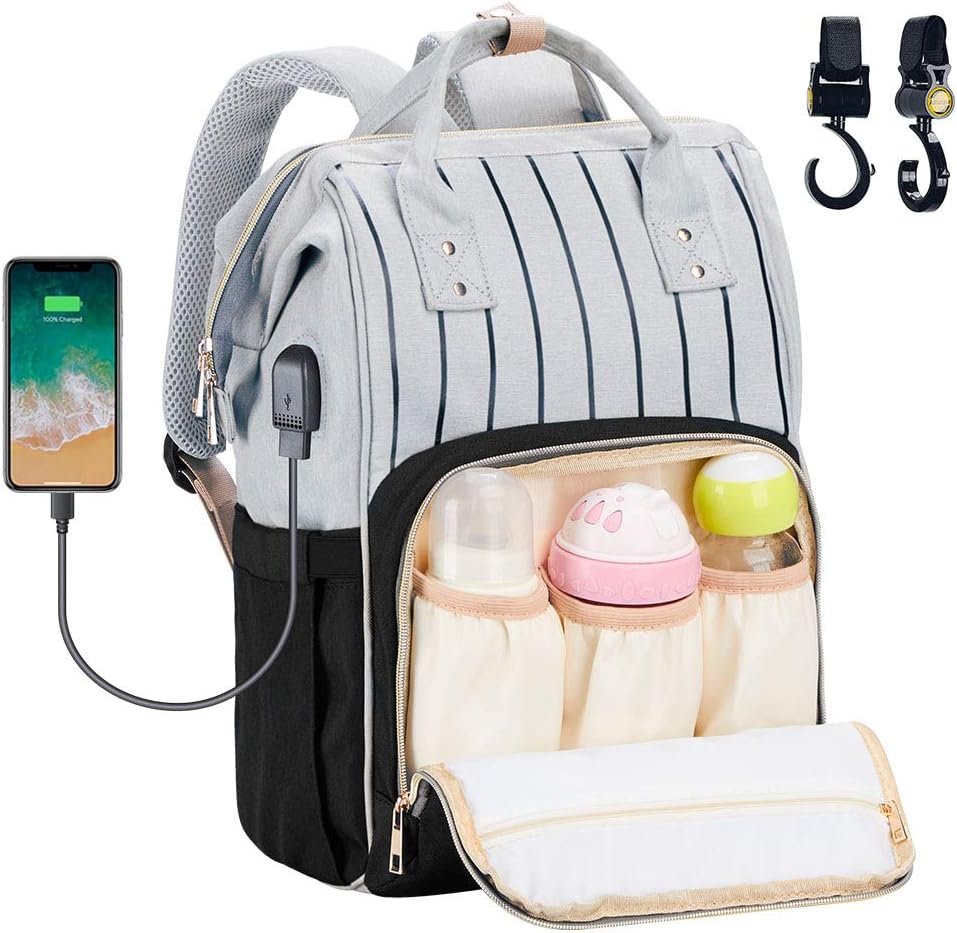 Diaper,Bag Multi-Function Waterproof Travel Backpack Nappy Bags for Baby Care, Large Capacity, Stylish and Durable (Black Stripe)
