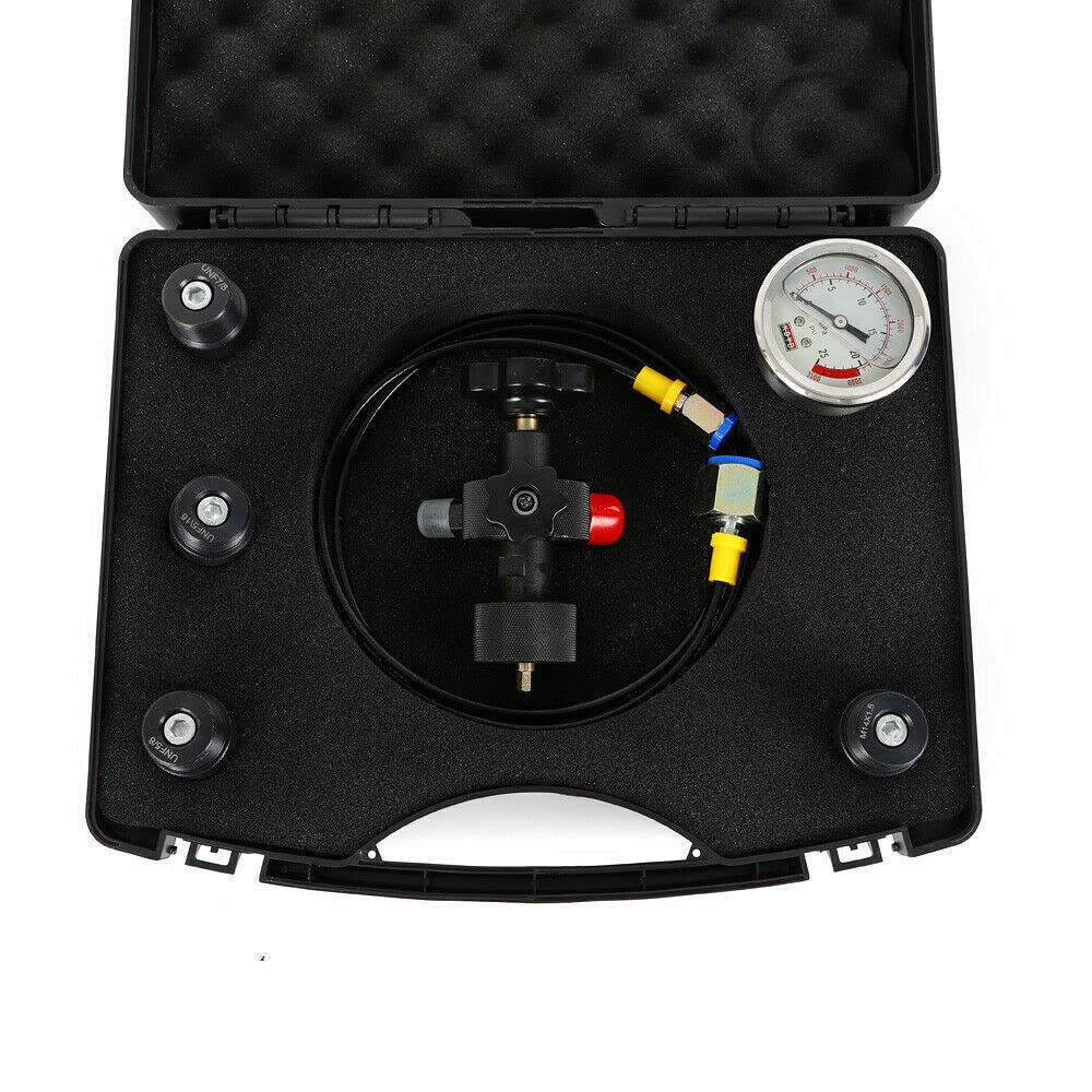 0-250 Bar/3500 PSI Hydraulikspeicher-Stickstofffüllset, Gasventil-Testset mit tragbarem Koffer, kompakte Struktur, Bequeme Verwendung, Sicherheit und Zuverlässigkeit