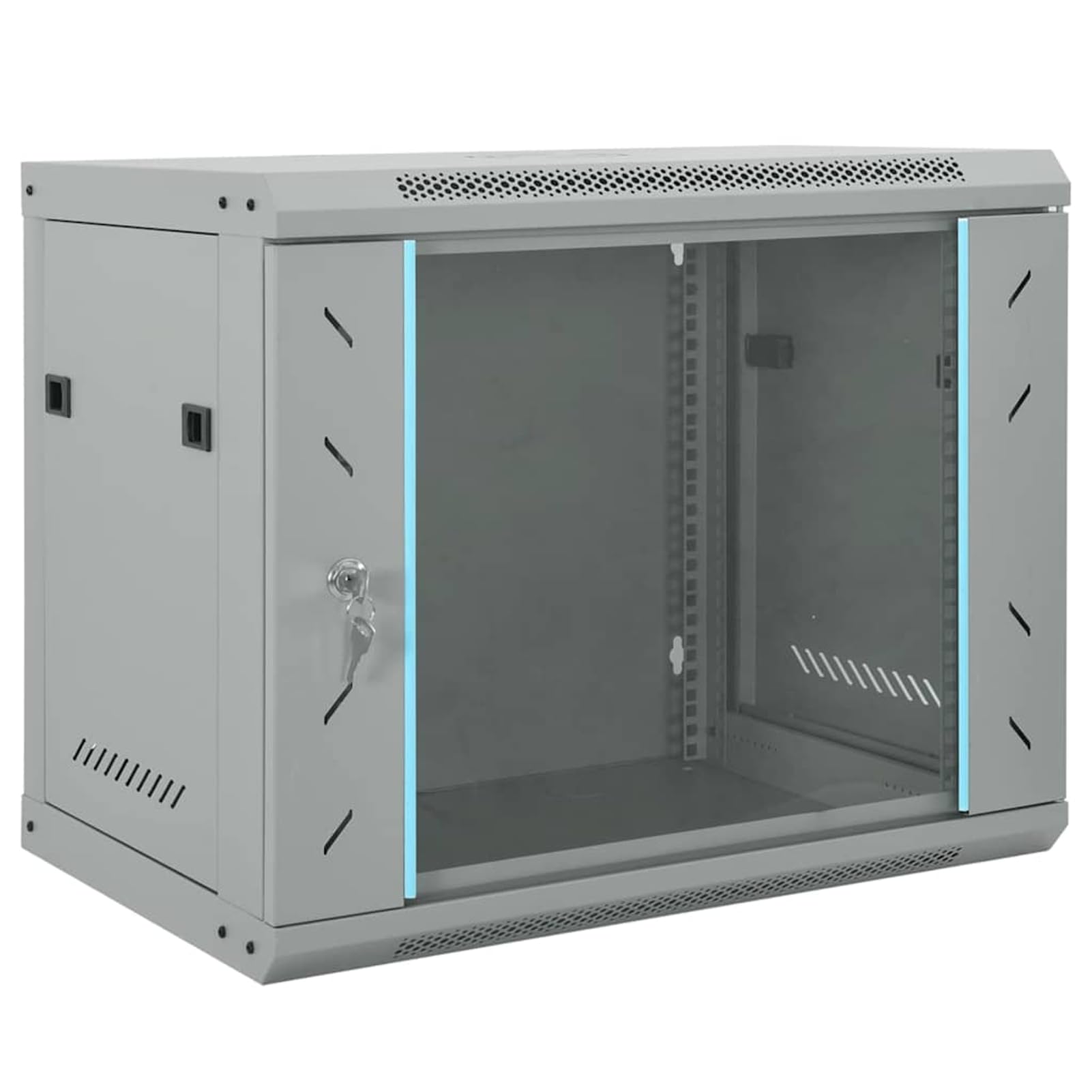 Armadio di rete grigio 60 x 45 x 50 cm in acciaio con vetro di sicurezza monolastra – per una gestione ordinata dei cavi in ufficio e a casa