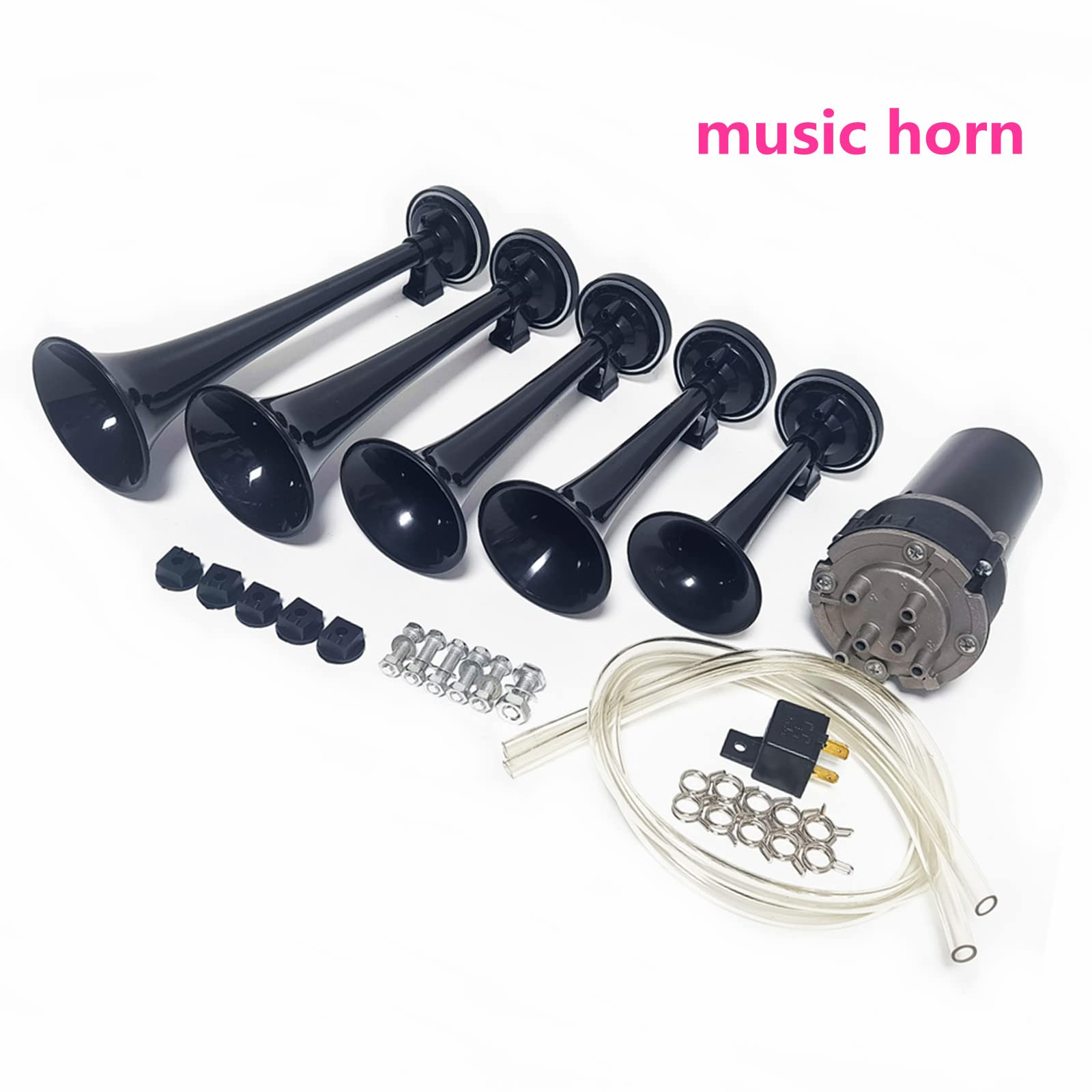 ECCPP 12V Air Horn 5 Trumpet Dixie Air Horn Compressor Powerful Loud Gray Musical Horn For Train Car Truck Boat Rv
