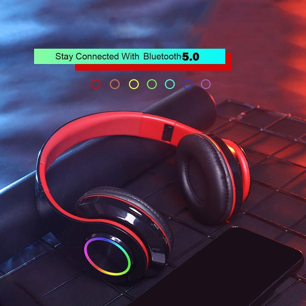 Casques sans Fil Bluetooth 5.0 Casque Gaming Headset Over-Ear Casque Antibruit Intégré Lumière Micro LED for PC Portable, Carte TF 32G Peut Être Inséré (Compatible avec Le Format MP3)