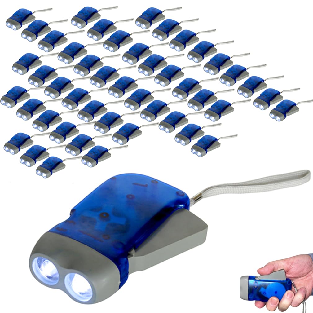 Evelots Hand Crank Emergency Flashlights -48 Pack- Camping , Home , Car - Double LED Bright Lights - Great for Hiking , Outdoor Sports , Power Outage Easy to Use