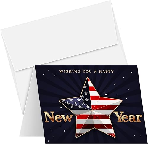 2026 Wishing You A Happy New Year - Tarjetas de felicitación y sobres plegables de Navidad americana, tarjetas navideñas patrióticas de Estados