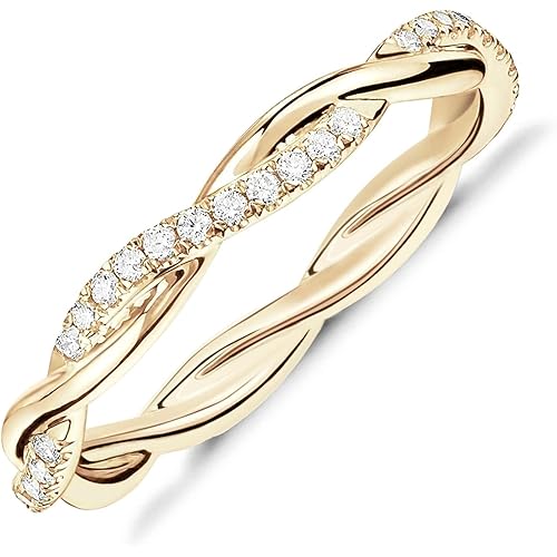 PAVOI 14K Gold Plated Cubic Zirconia Twisted Rope Eternity Band for Women