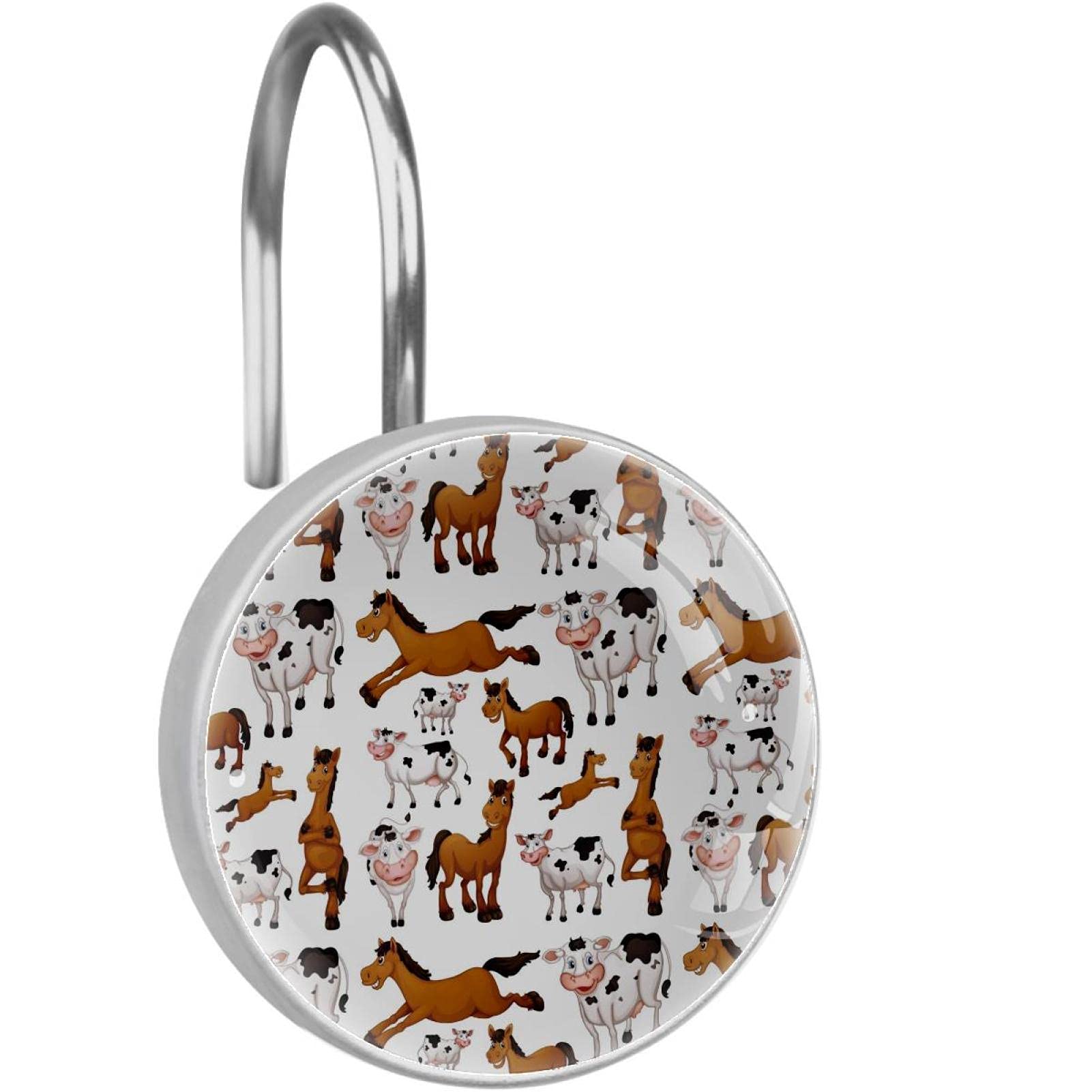 Crochets de rideau de douche en acier inoxydable anti-rouille lot de 12 anneaux vache et cheval