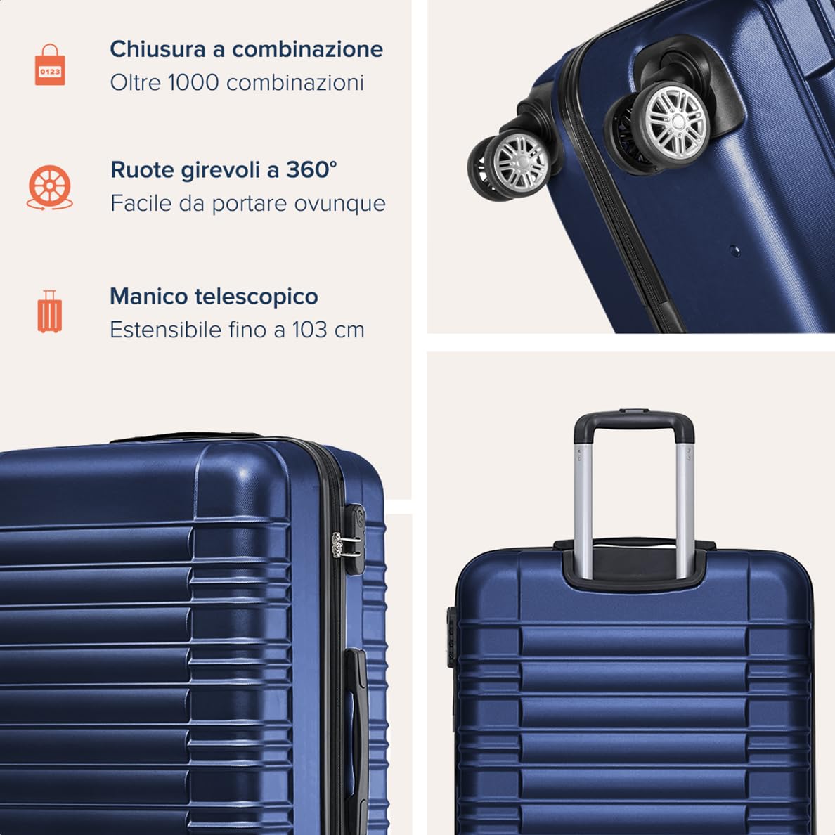 TRVLMORE Trolley Bagaglio a Mano 55x40x20 - Valigia Bagaglio a Mano 55x40x20 - Valigia 10 kg - Valigie Trolley - Valigia Piccola - Trolley da Cabina - Trolley da Viaggio - Blu