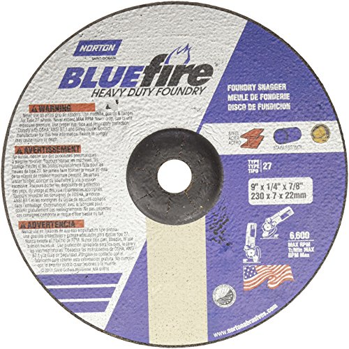 Norton Blue Fire Plus Foundry Heavy Duty Depressed Center Abrasive Wheel, Type 27, Zirconia Alumina, 7/8