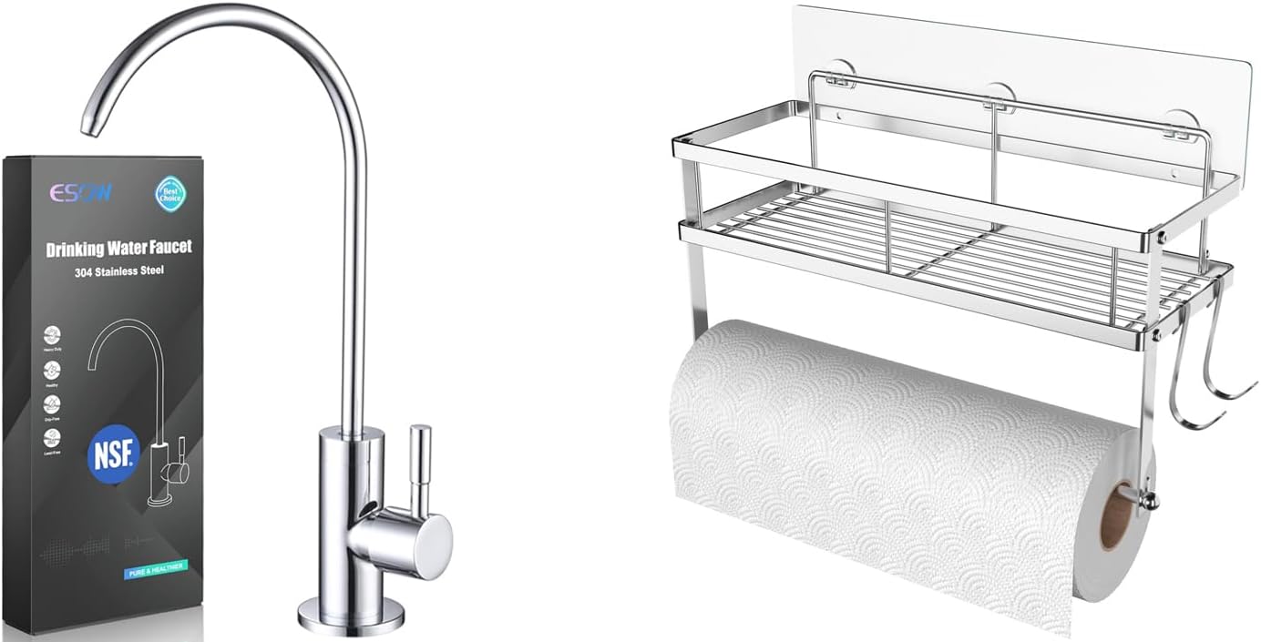 ESOW Water Filter Faucet + Paper Towel Holder for Kitchen (2 Items)