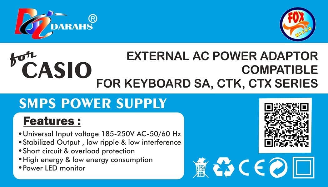 FOXMICRO 9.5V Ac Adapter Charger Power Supply Compatible For Casio Synthesizer Keyboard -Sa-46, Sa-47, Sa-76, Sa-77, Sa-778 Ade95 Ade95100, Black - Image 5 thumbnail