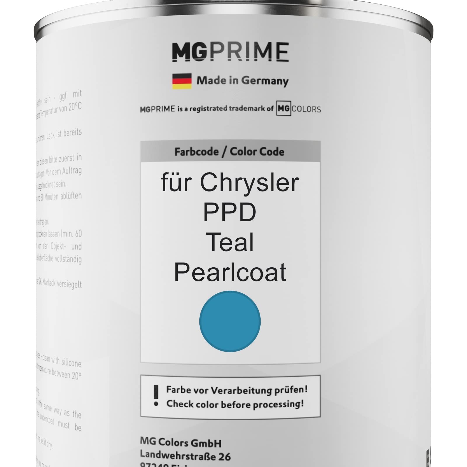 MG PRIME Lakier samochodowy Zestaw puszek dla Chrysler PPD Teal Pearlcoat Lakier bazowy 2K Utwardzacz do lakieru bezbarwnego gotowy do natrysku 2,5L