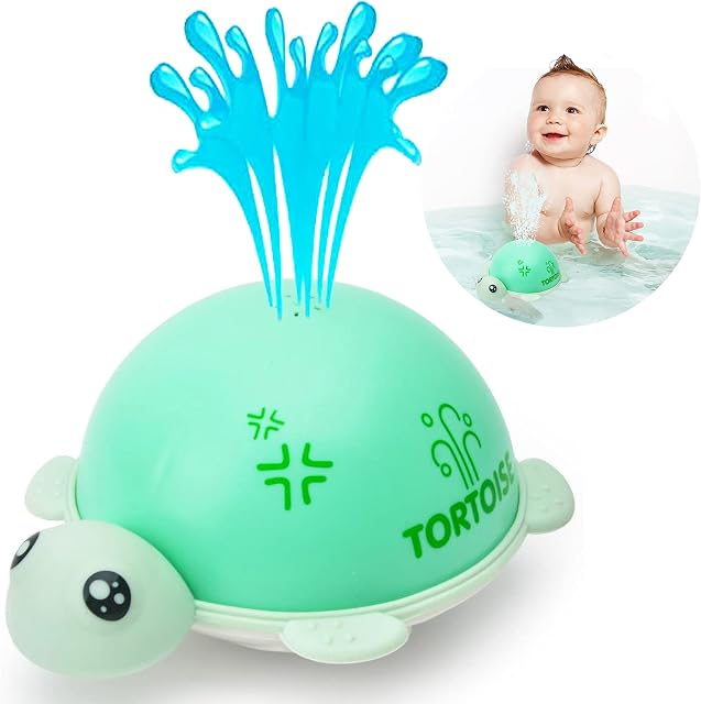 VI AI Baby Bath Toys, Tortoise Induction Spray Water Toy with LED Light Up Sprinkler Toy for Kids Toddler Infant Whale Bathtub Toy