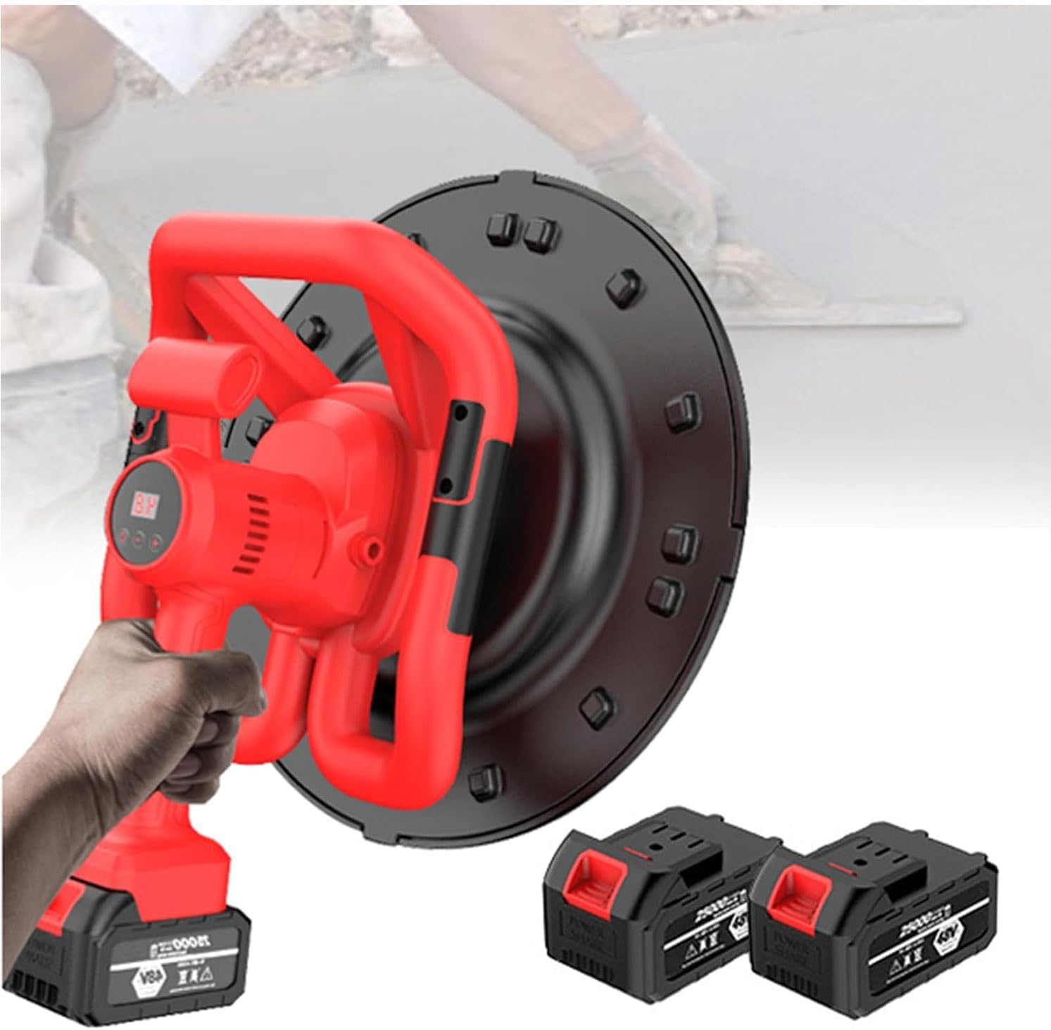 Electric Wall Smoothing Machine Concrete Cement Mortar Wall Plastering Machine - 1680w Cordless Wall Smoothing Machine with LCD Display, 38cm Widened Grinding Disc, 2 Batteries,B (A)